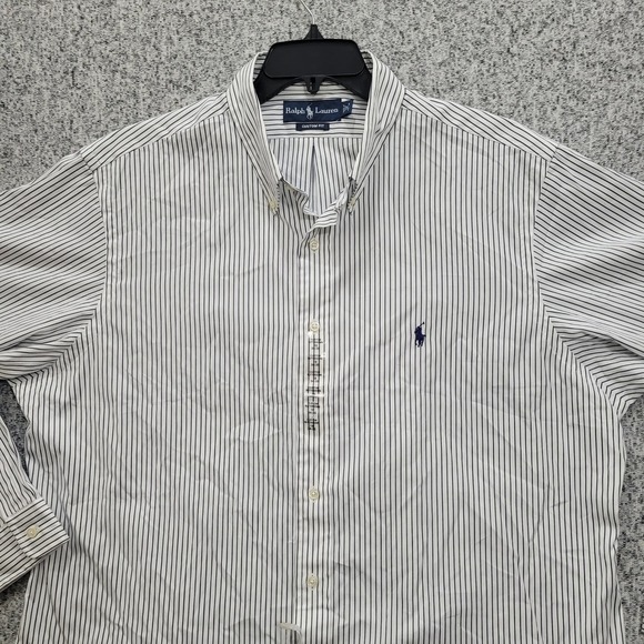 Ralph Lauren Custom Fit Striped Shirt Mens 18 34/35 Navy White Button Down - Picture 10 of 10